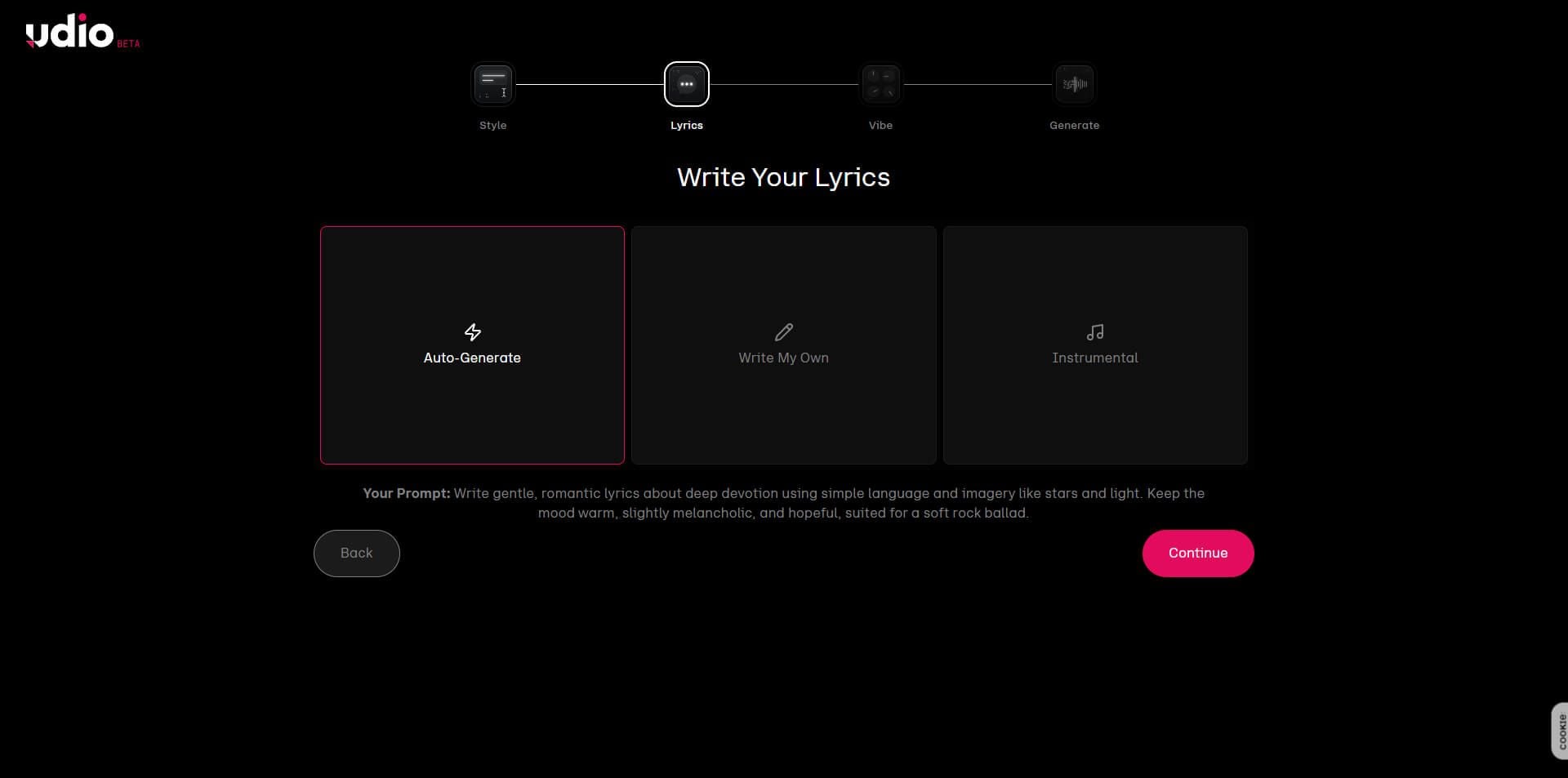 07 Udio lyrics creator