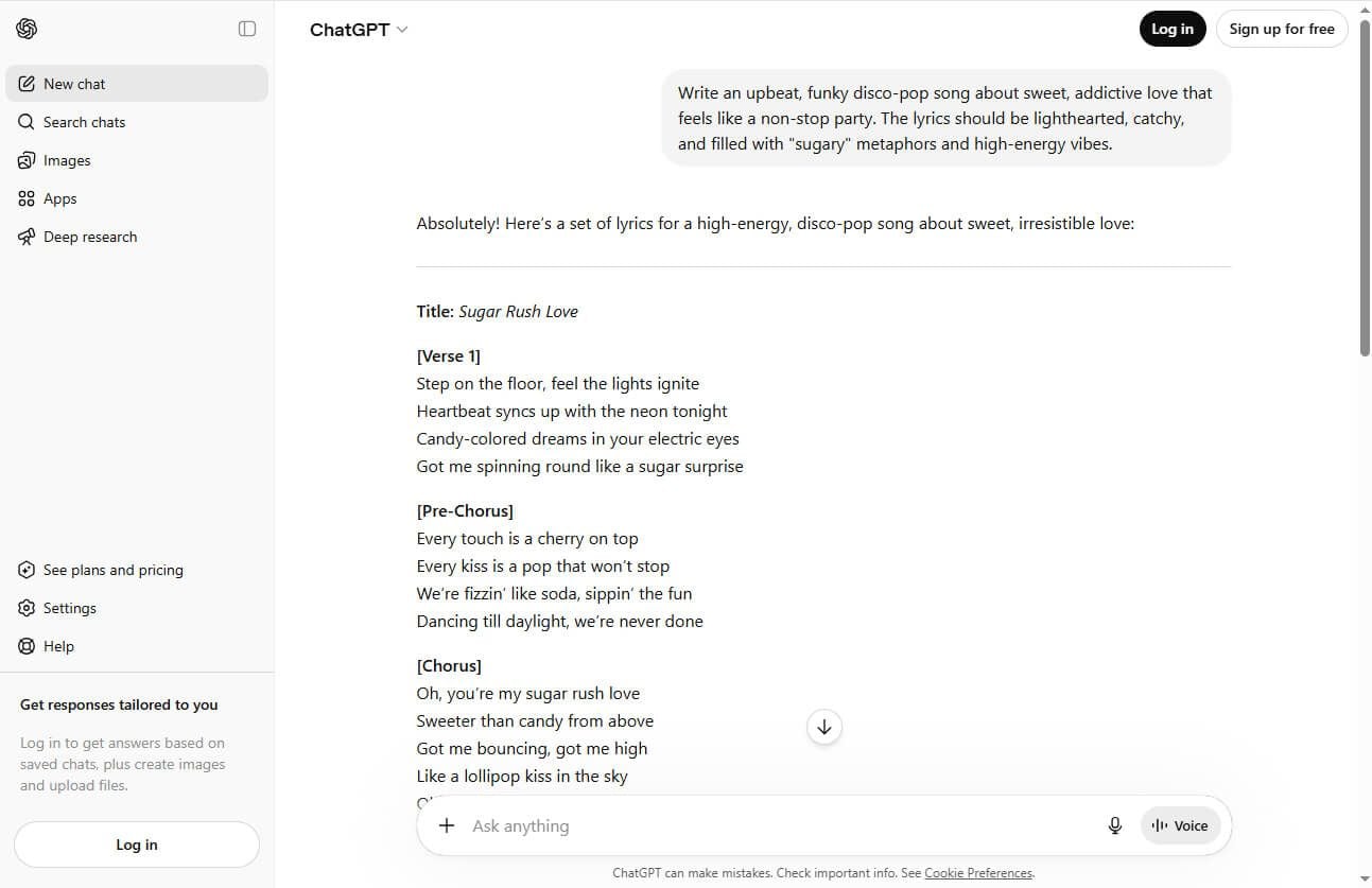 ChatGPT song lyrics generator