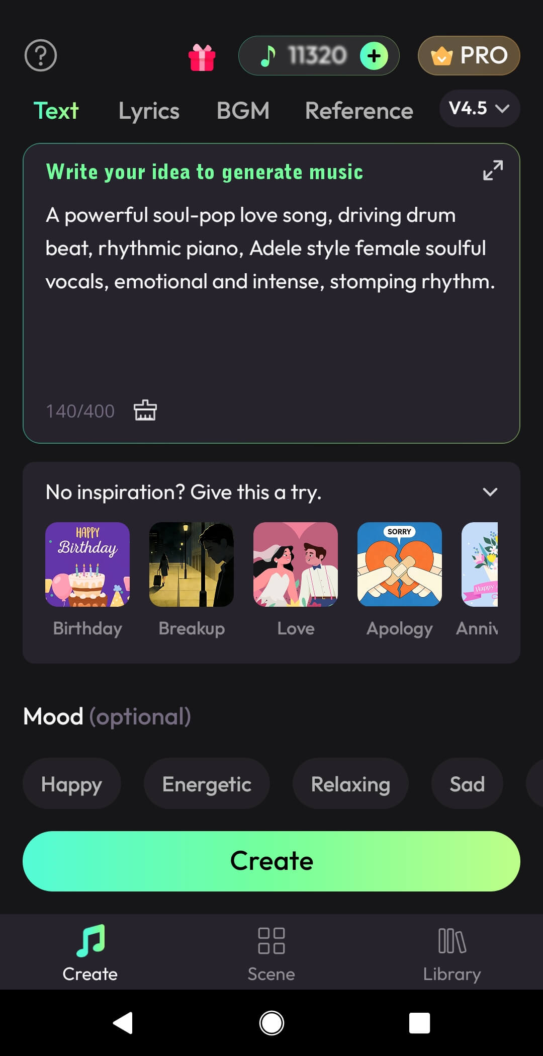 17 Enter text or lyrics into the AI song generator app