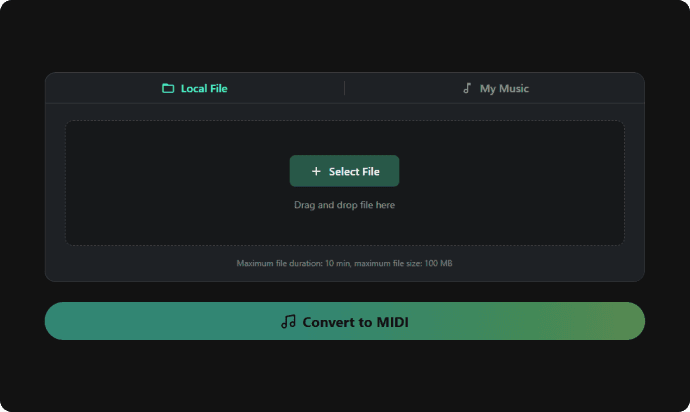 Upload audio to AI audio to MIDI converter