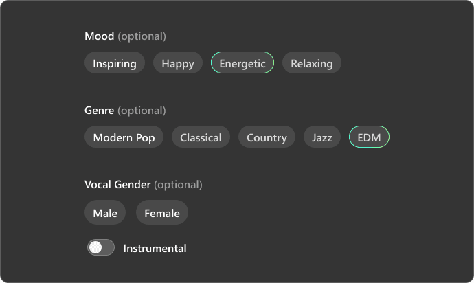 Customize Style, Tempo, and Energy Level